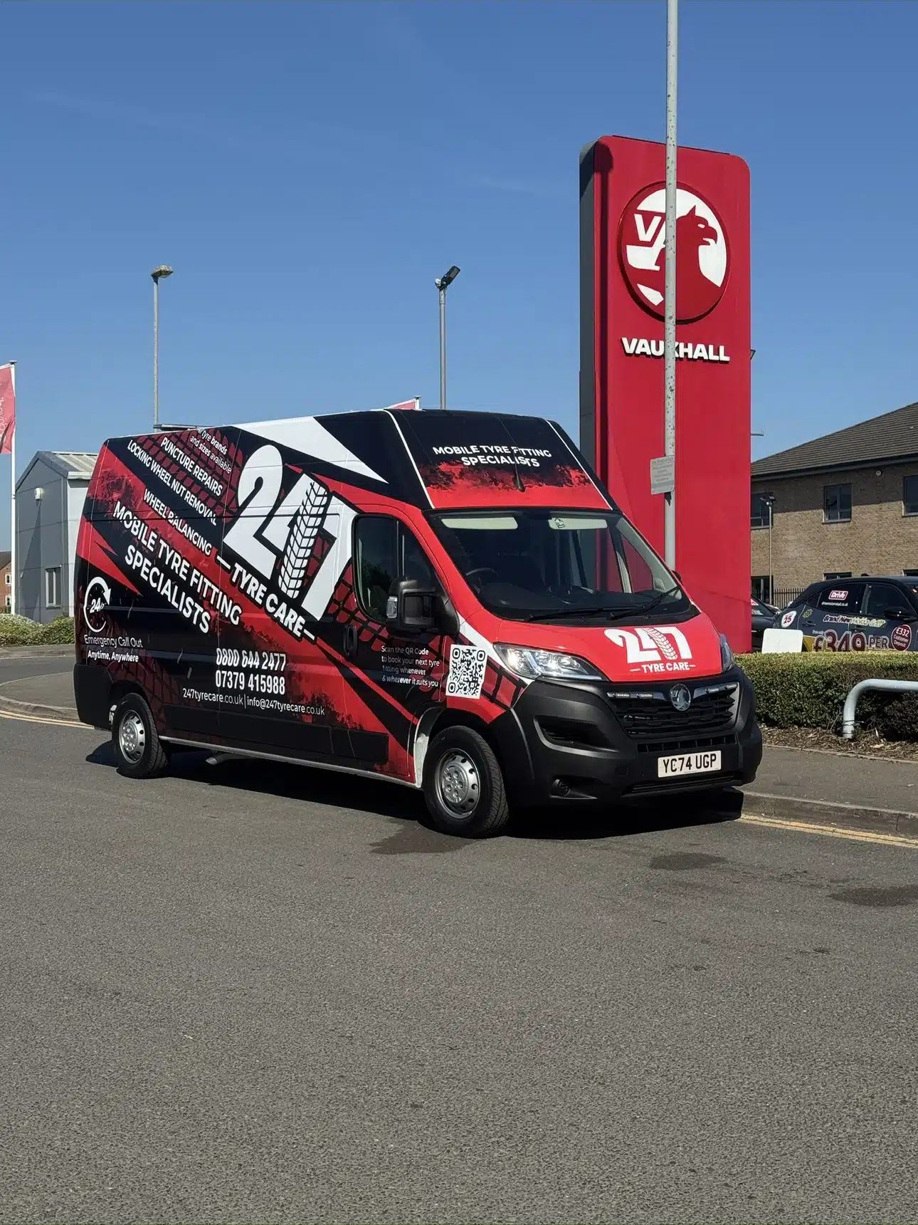 247 Tyre Care liveried van out on a mobile tyre fitting call out